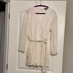 Elegant White Sequin Romper